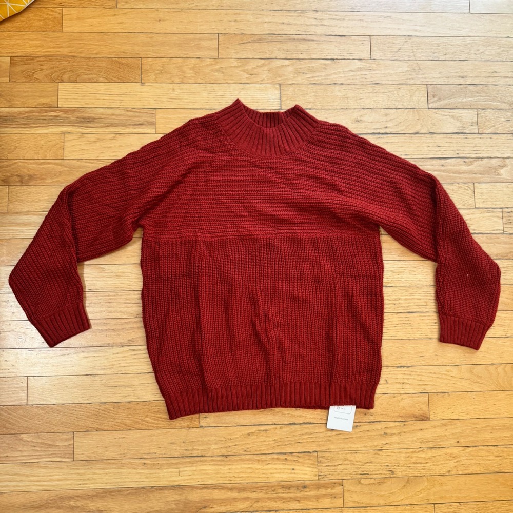 Fashion Red Mock Neck Chunky‎ Knit Oversized Sweater XL New